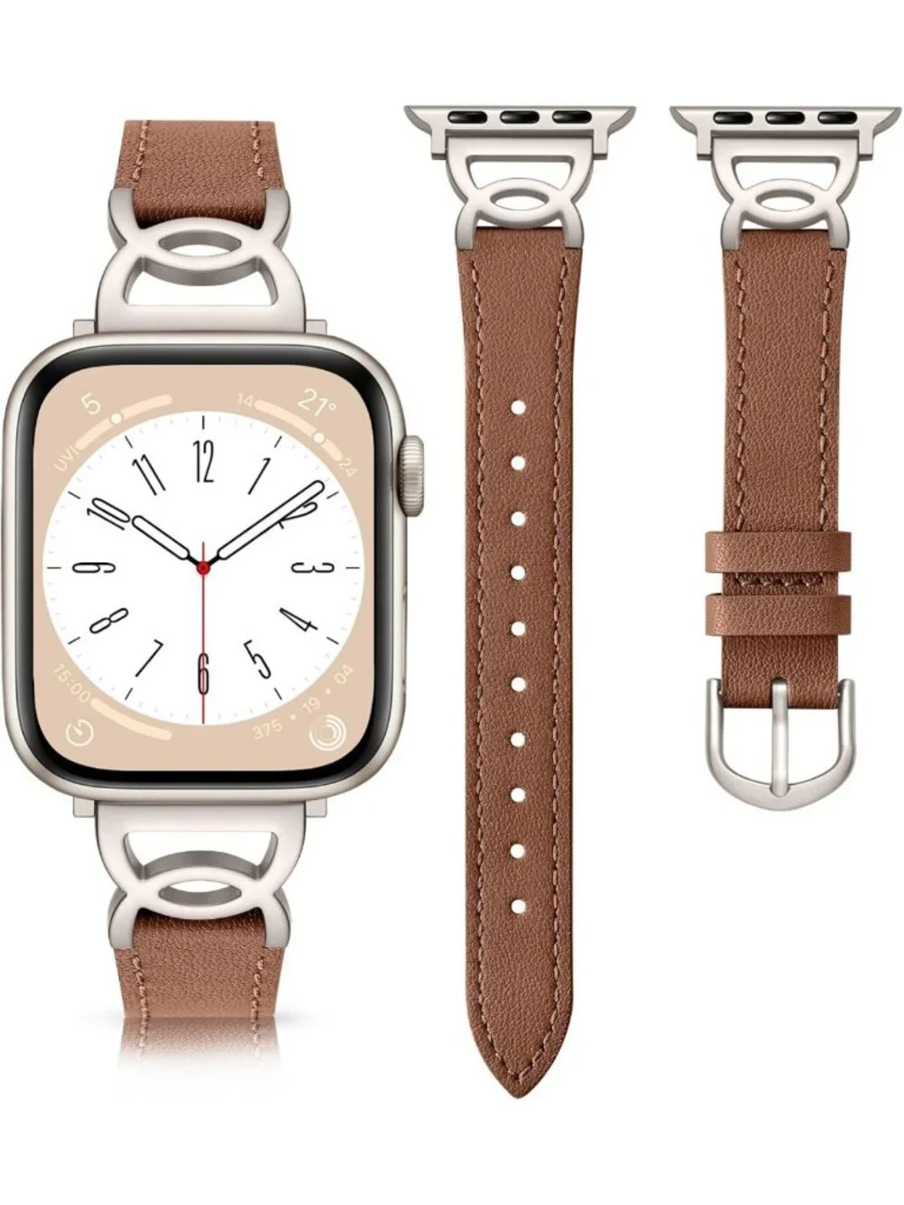 Slim Leather Apple Watch Band for Women - 38mm to 46mm, Stylish DC Buckle